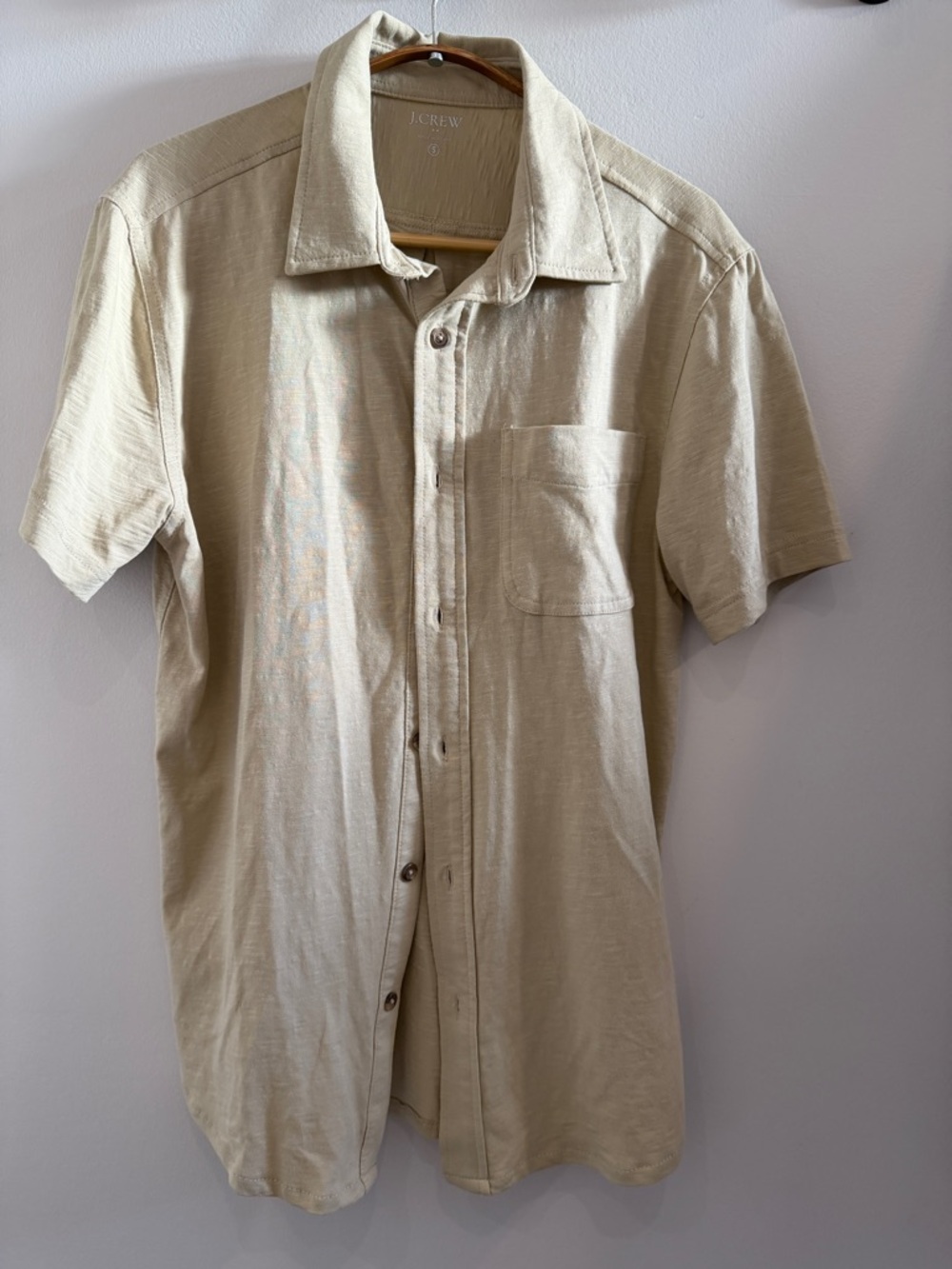 J. Crew Beige Short Sleeve Button-Down Shirt
